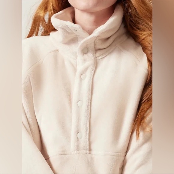 Women’s Athleta Recover Cozy Snap Front Sweatshirt Cream Plus Size 2X - Picture 5 of 11